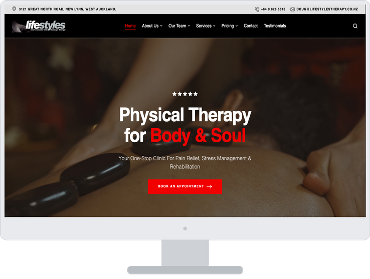 Lifestyles Neuromuscular & Massage Therapy website shown on a desktop computer