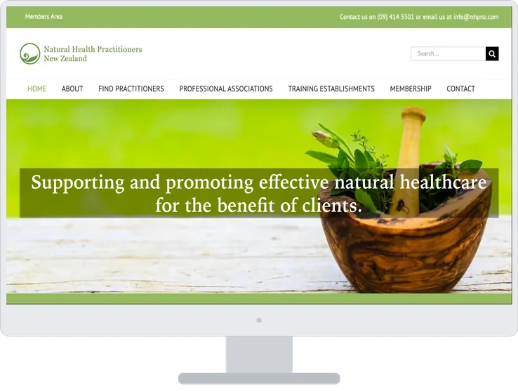 Natural Health Practitioners NZ website shown on a desktop computer