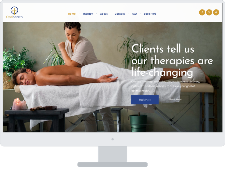 Optihealth natural health clinic website shown on a desktop browser