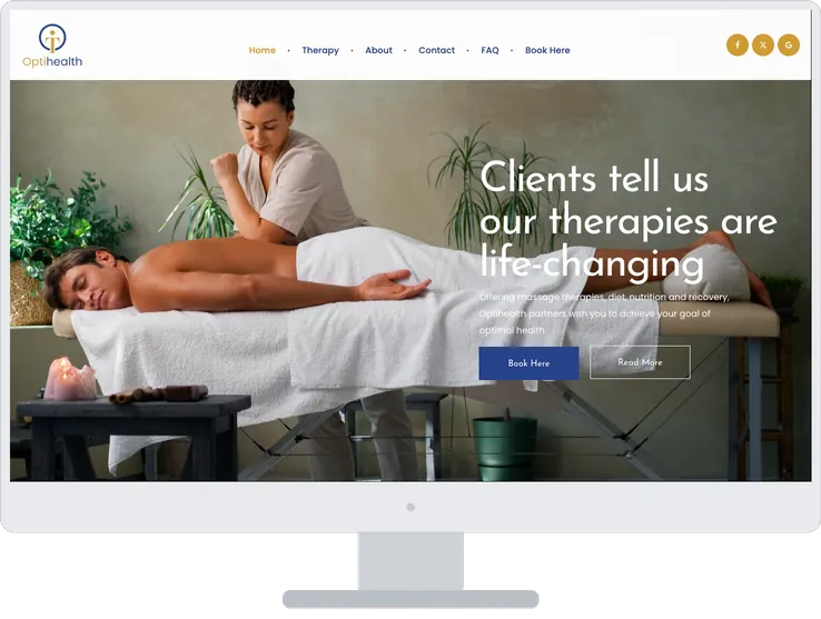 Optihealth website shown on a desktop computer