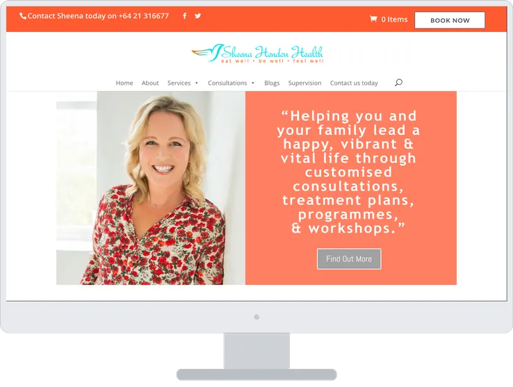 Sheena Hendon Health website shown on a desktop computer