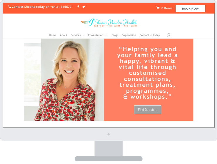Sheena Hendon Health website shown on a desktop computer