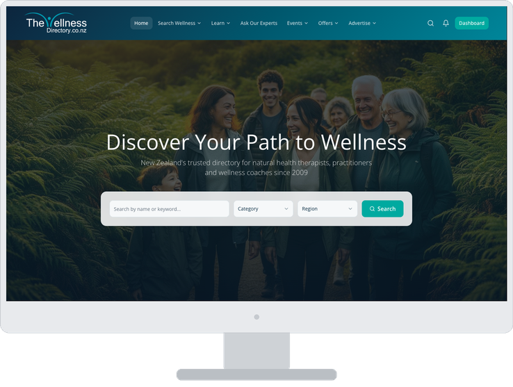 The Wellness Directory website shown on a desktop browser