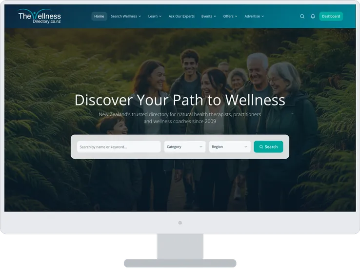 The Wellness Directory website shown on a desktop browser